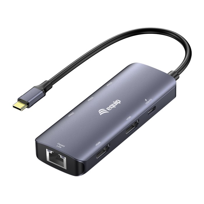 Equip Adapter USB-C->2xHDMI/RJ45/2xUSB-A/USB-C3.2 St/Bu grau