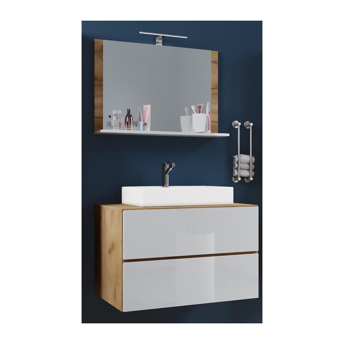 VCM my bath Badmöbel-Set 3-teilig Lendas M 915292 honig-eiche, weiß 81,0 x 46,0 x 134,0 cm