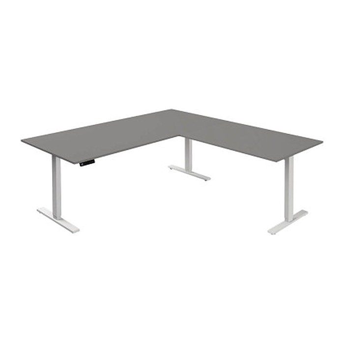 Kerkmann Move 3 elektrisch höhenverstellbarer Schreibtisch grafit L-Form, T-Fuß-Gestell weiß 200,0 x 100,0 cm