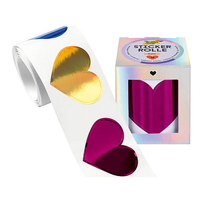 folia Aufkleber Hearts Herzen, pink/gold/blau, 48 St.