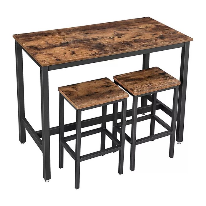 VASAGLE Bartisch-Set, schwarz Holz, Metall, 3-teilig