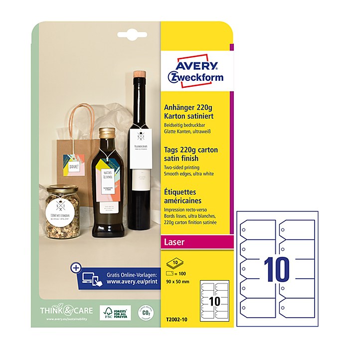 AVERY Zweckform Hängeetiketten weiß 90,0 x 50,0 mm blanko, 100 St.