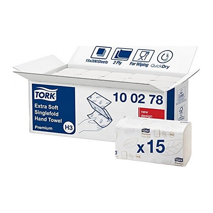 TORK Papierhandtücher 100278 H3 Premium Extra Soft Zick-Zack-Falzung 2-lagig 3.000 Tücher