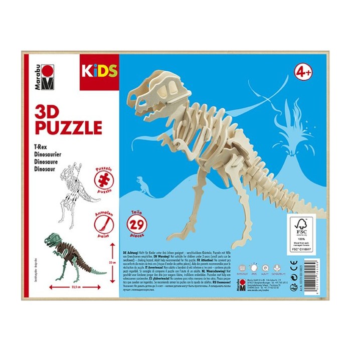 Marabu KiDS T-Rex 3D-Puzzle, 29 (bemalbar) Teile