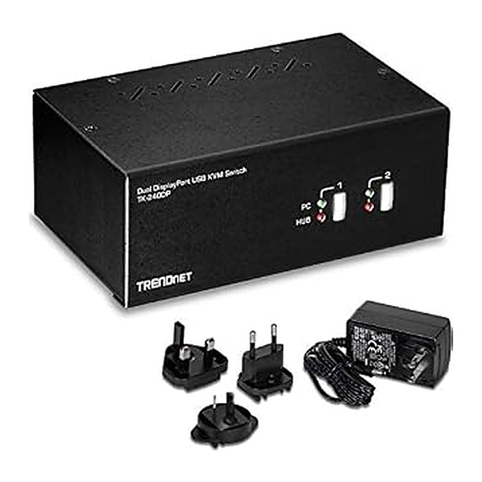 TRENDnet KVM Switch 2-Port DisplayPort/USB/Audio DualMonitor
