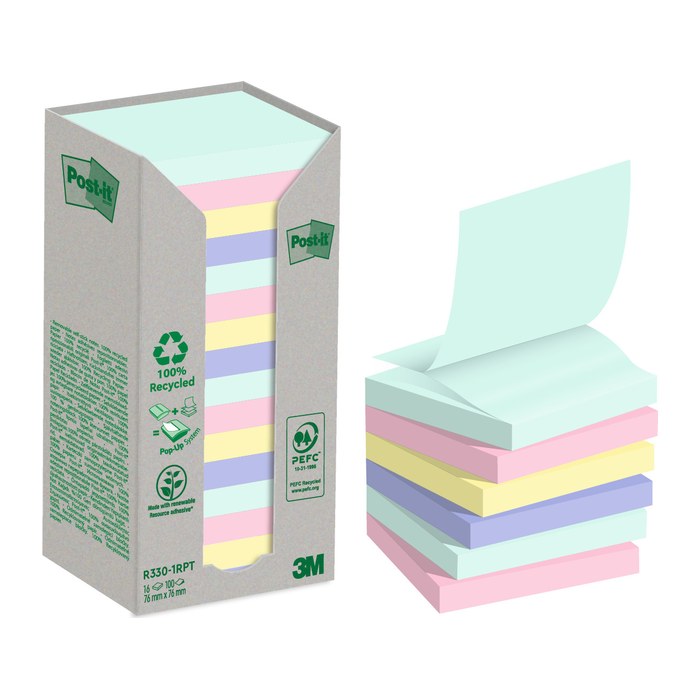 Post-it® Recycling Z-Notes Haftnotizen farbsortiert, 16 Blöcke