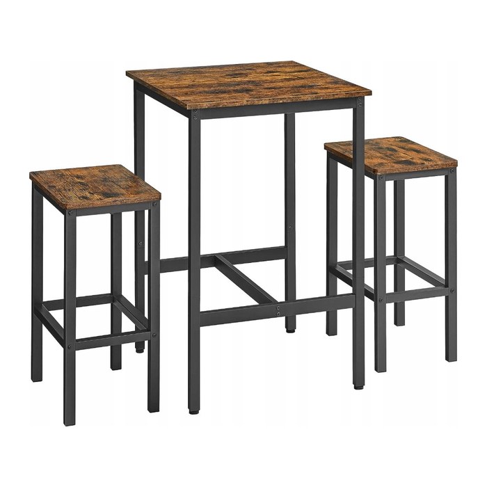 VASAGLE Bartisch-Set, schwarz Holz, Metall, 3-teilig