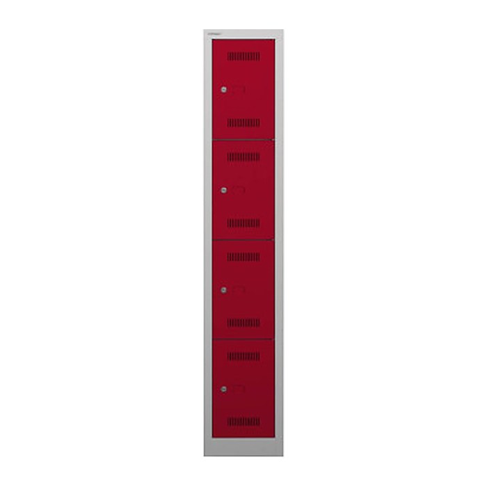 BISLEY Schließfachschrank MonoBloc ML03S4 lichtgrau, kardinalrot ML03S4506, 4 Schließfächer 32,2 x 50,0 x 170,0 cm