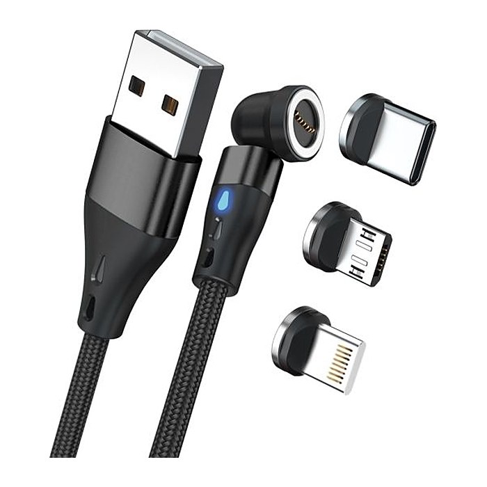 RealPower Magnetic cable 3 Amp,2m,schwarz mit Adaptern