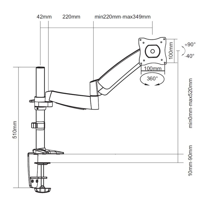 Equip Tischhalterung 13"-27"/1TFT 360° Gasfeder 9Kg silber retail
