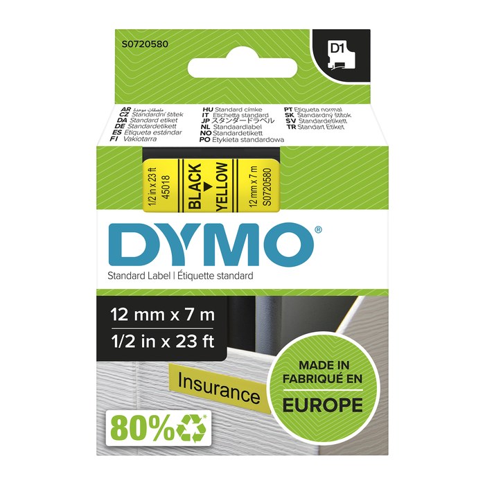 DYMO Schriftband D1 45018 S0720580, 12 mm, schwarz auf gelb, 1 St.
