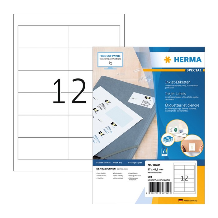 HERMA Etiketten weiß 97,0 x 42,3 mm, 80 Blatt