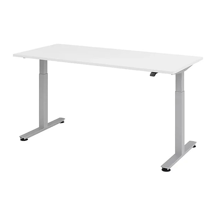 HAMMERBACHER XMST19 elektrisch höhenverstellbarer Schreibtisch weiß rechteckig, T-Fuß-Gestell silber 180,0 x 80,0 cm