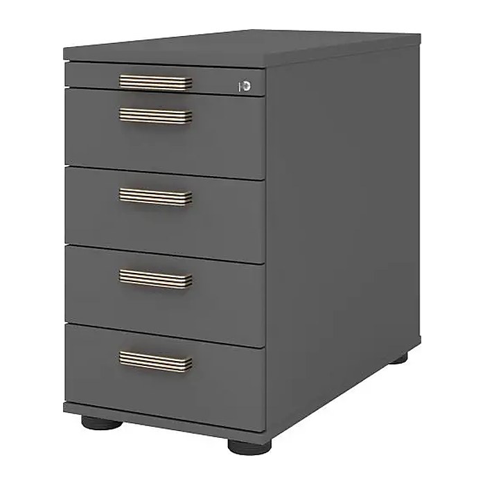 HAMMERBACHER SC50 Standcontainer grafit 5 Auszüge Kunststoff-Relinggriff silber 42,8 x 80,0 x 72,0 - 76,0 cm