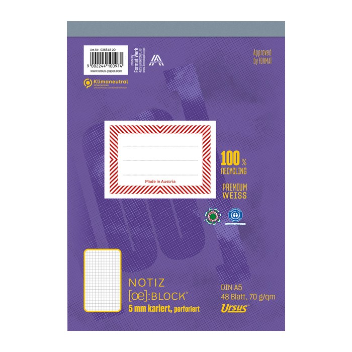 Ursus® Notizblock OE DIN A5 kariert, 1 Block