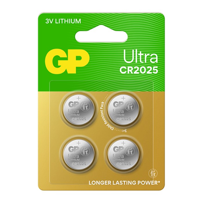 GP Knopfzellen CR2025 Lithium 3,0 V, 4 St.
