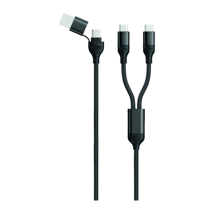 2GO USB/USB-C Ladekabel DUO 2x USB-C Nylon 120cm schwarz