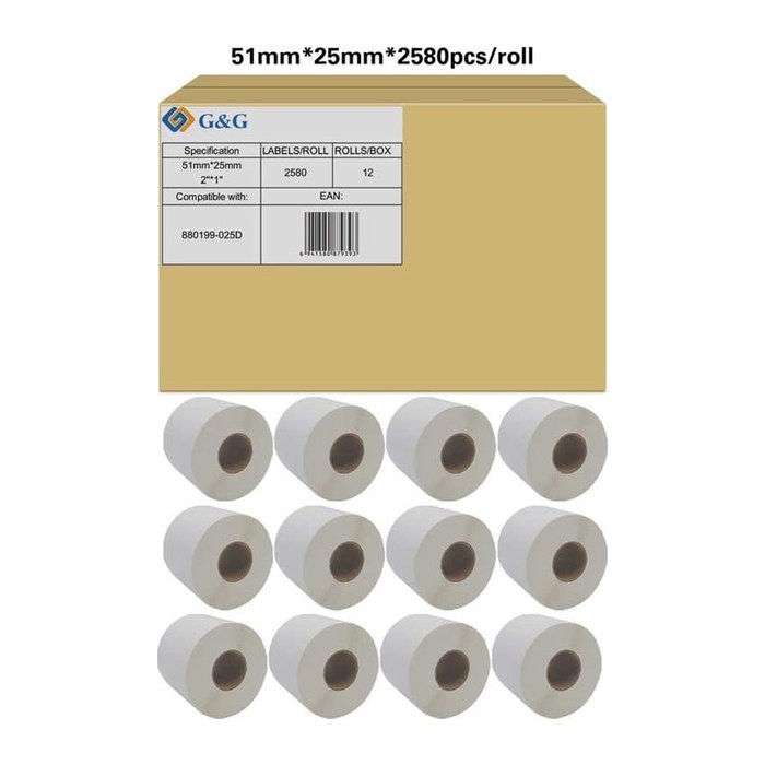 G&G 12x Etikettenrollen kompatibel mit Zebra 880199-025D