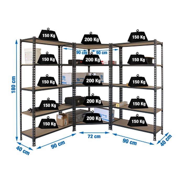 Simonrack Schwerlast-Weitspannregal MADERCLICK 8425437135408 anthrazit 180,0 x 40,0 x 180,0 cm