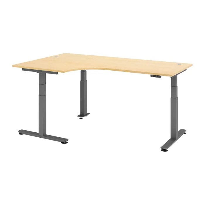 HAMMERBACHER VXDSM82 elektrisch höhenverstellbarer Schreibtisch ahorn L-Form, T-Fuß-Gestell grau 200,0 x 120,0 cm