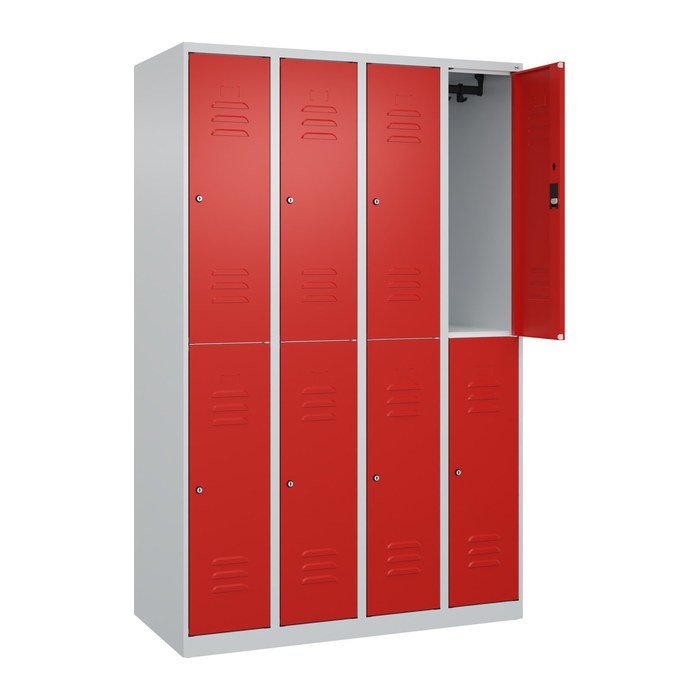 CP Spind Classic Plus lichtgrau, verkehrsrot 080300-40 S10029, 8 Schließfächer 120,0 x 50,0 x 185,0 cm