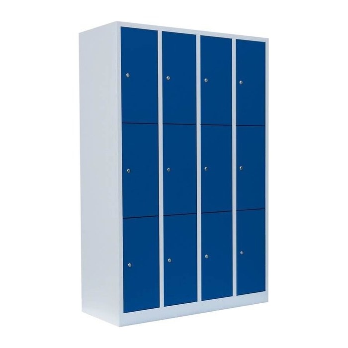 LÜLLMANN Schließfachschrank lichtgrau, enzianblau 520341, 12 Schließfächer 117,0 x 50,0 x 180,0 cm