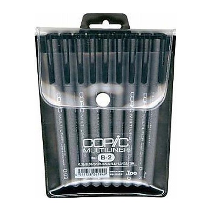 COPIC® Multiliner Fineliner schwarz 0.05 + 0.1 + 0.3 + 0.5 + 0.8 + 1.0 + BS + BM mm, 8 St.
