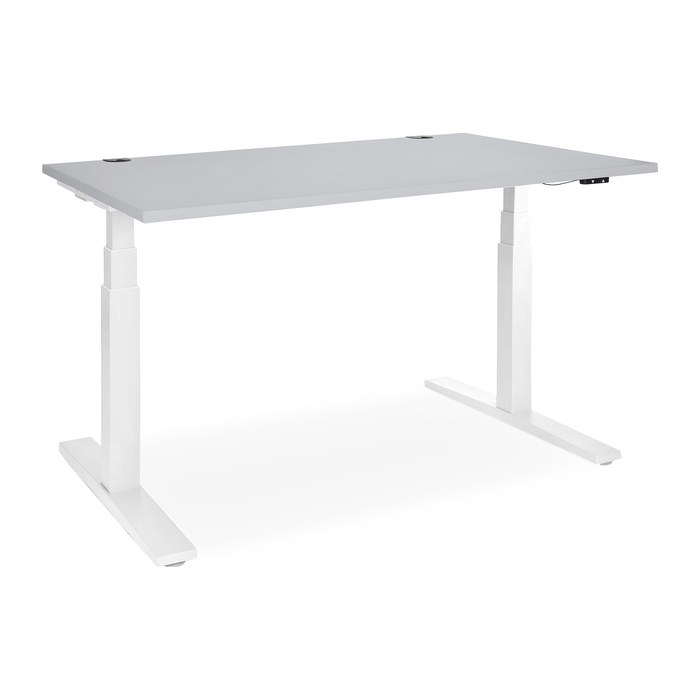 Elektrisch höhenverstellbarer Schreibtisch – Gestell Weiß (1600 x 800 mm, Platte Buche, Gestell RAL 9016)