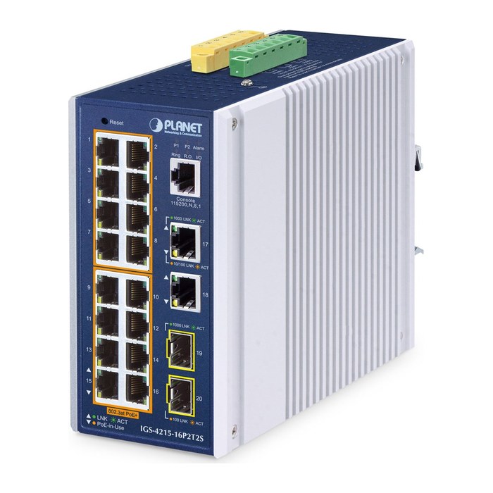 PLANET Industrial 16-Port PoE+ Managed Switch IGS-4215-16P2T