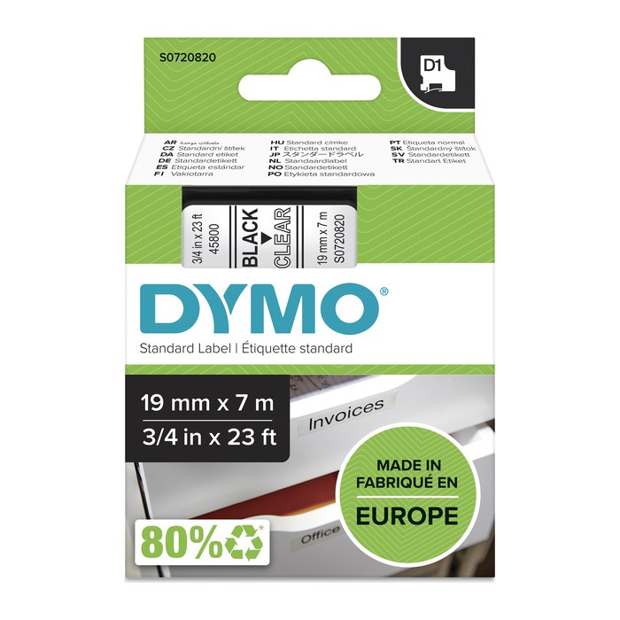 DYMO Schriftband D1 S0720820, 19 mm, schwarz auf transparent, 1 St.