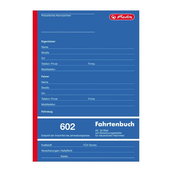 herlitz Fahrtenbuch, Pkw mit Kraftstoffverbrauch Formularbuch, 1 St.