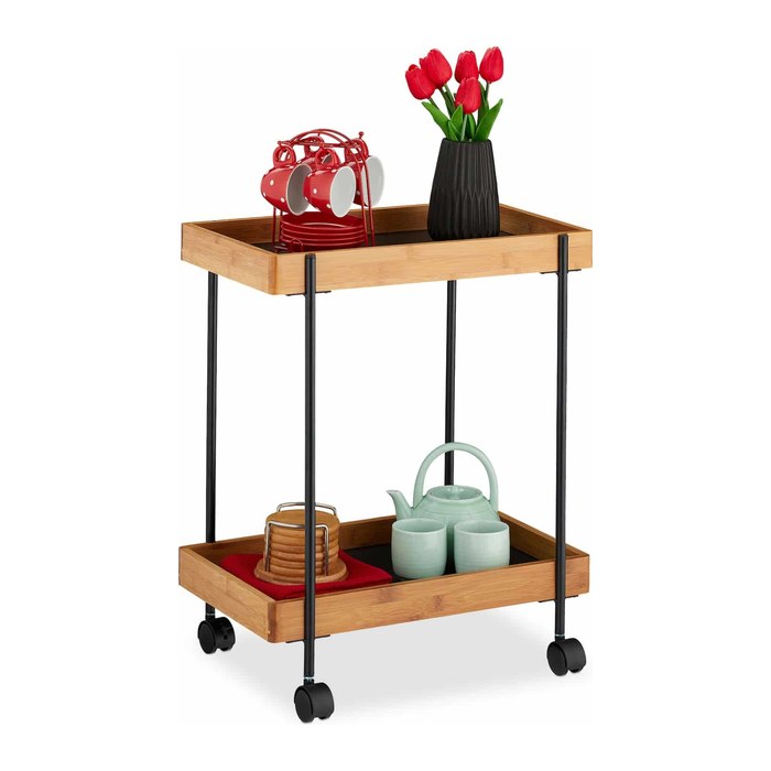relaxdays Servierwagen braun, schwarz 46,0 x 28,0 x 57,0 cm