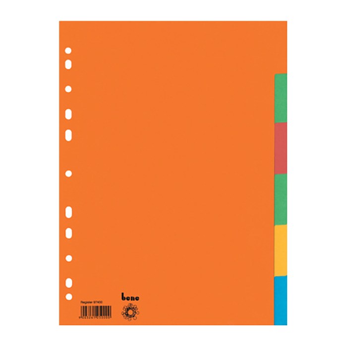 bene Ordnerregister DIN A4 Vollformat blanko farbig 6-teilig, 5 Satz