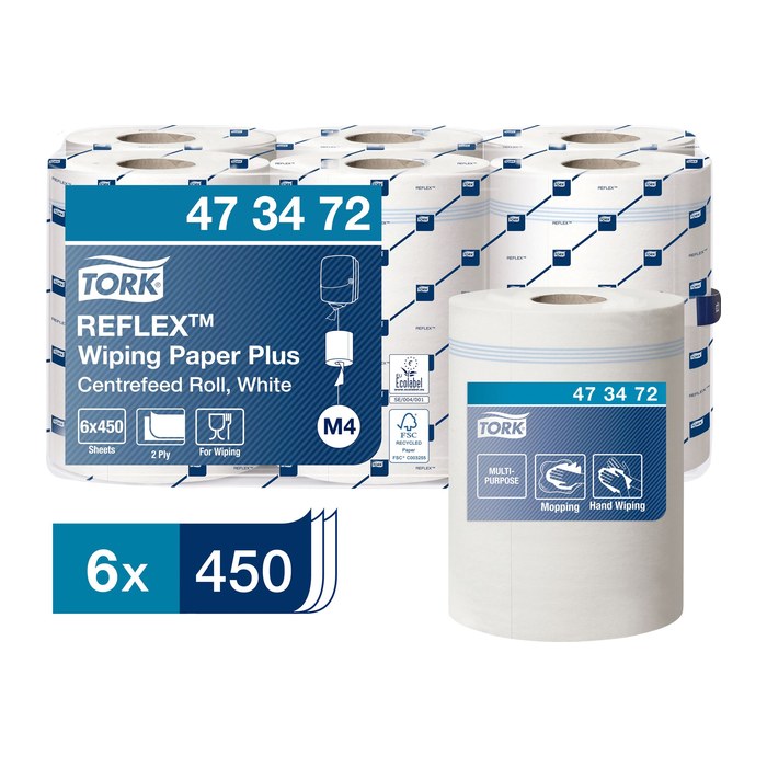 TORK Putztuchrollen Reflex™ M4 Advanced 2-lagig weiß, 450 Blätter, 6 Rollen