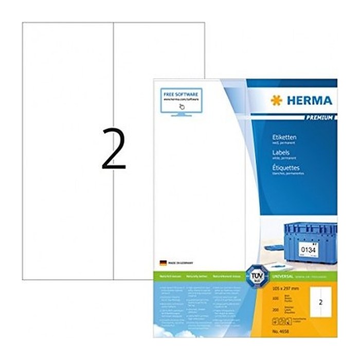 HERMA Etiketten 4658 weiß 105,0 x 297,0 mm, 100 Blatt
