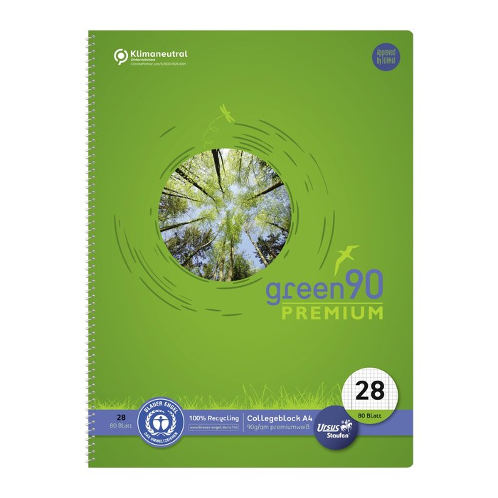 Ursus® Collegeblock Premio Lineatur 28 kariert DIN A4 Innen- und Außenrand, 1 Block