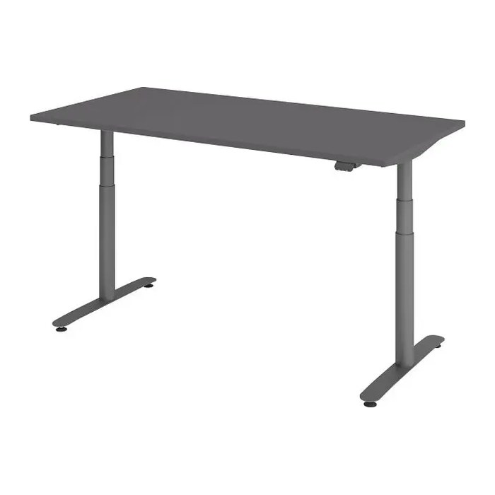 HAMMERBACHER VXDLR16 elektrisch höhenverstellbarer Schreibtisch grafit rechteckig, T-Fuß-Gestell grau 160,0 x 80,0 cm