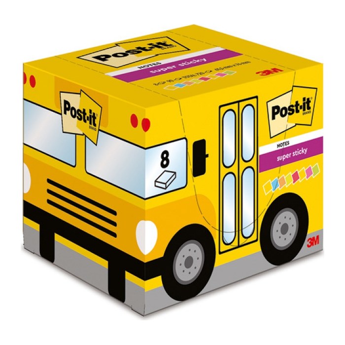 Post-it® Super Sticky Schulbus Haftnotizen extrastark farbsortiert, 8 Blöcke