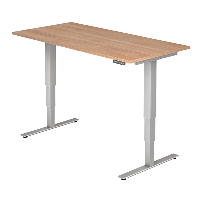 HAMMERBACHER XDSM16 elektrisch höhenverstellbarer Schreibtisch nussbaum rechteckig, T-Fuß-Gestell silber 160,0 x 80,0 cm
