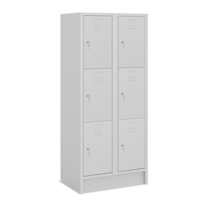 Fächerschrank (2 Abteile je 3 Fächer) 400 mm Abteilbreite – Lichtgrau (Türen Lichtgrau)