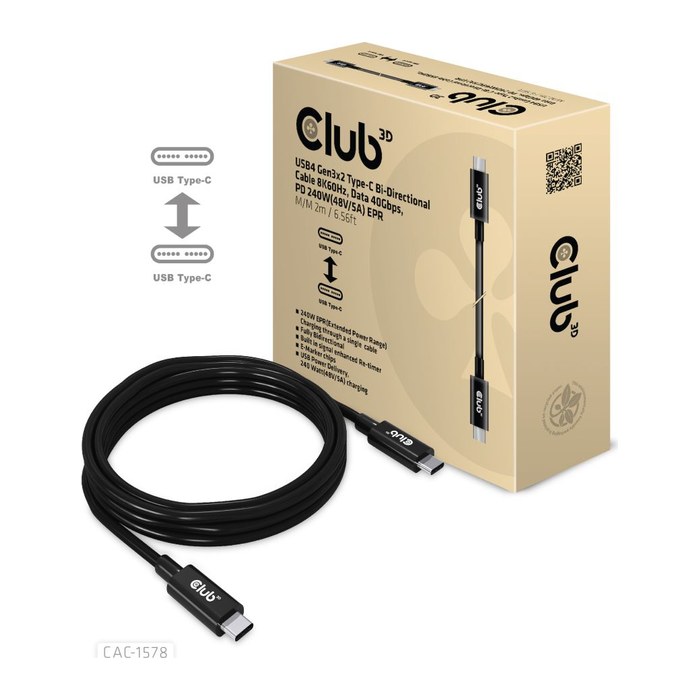 Club3D Kabel USB 4 Typ C PD 240W / 8K / 40Gbps 2m St/St retail