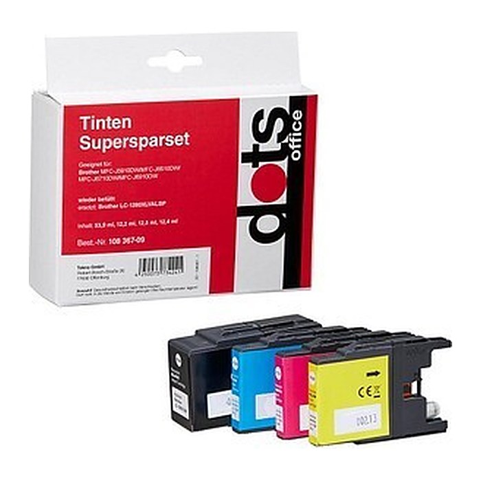 dots schwarz, cyan, magenta, gelb Druckerpatronen kompatibel zu brother LC-1280XLVALBP, 4er-Set