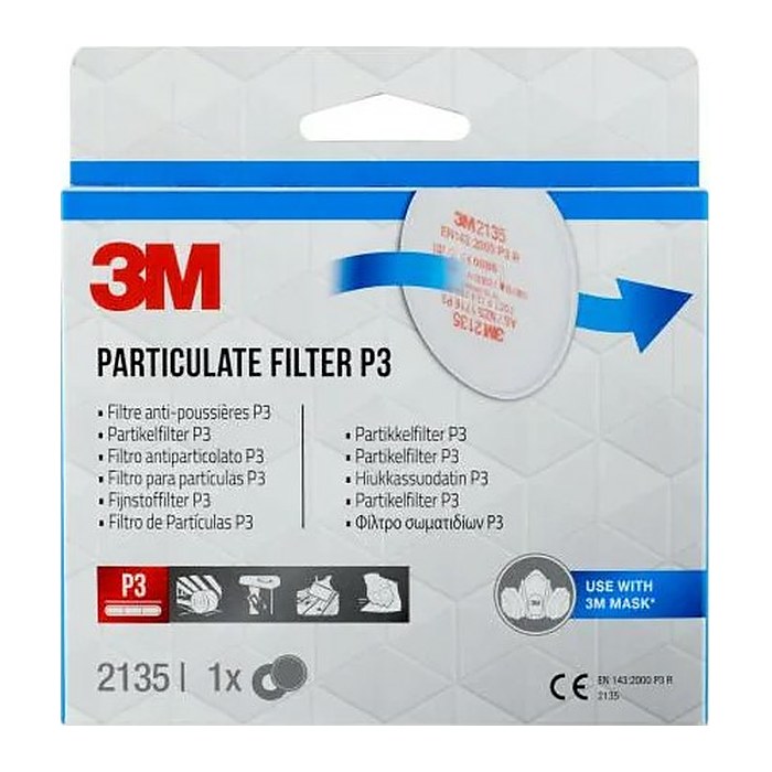 3M Filter für Atemschutzmasken 2135 P3 EN 143:2021, 1 Paar