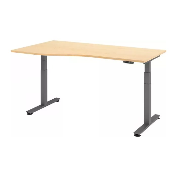 HAMMERBACHER VXDSM18 elektrisch höhenverstellbarer Schreibtisch ahorn Trapezform, T-Fuß-Gestell grau 180,0 x 100,0 cm