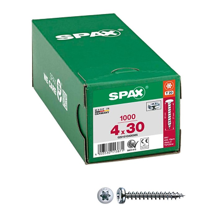 SPAX® Universalschrauben T20 Halbrundkopf WIROX 0201010400305 4 mm x 30 mm, 1.000 St.