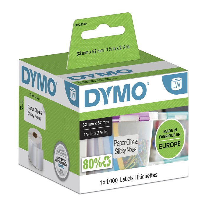 DYMO Etikettenrolle für Etikettendrucker S0722540 weiß, 57,0 x 32,0 mm, 1 x 1000 Etiketten