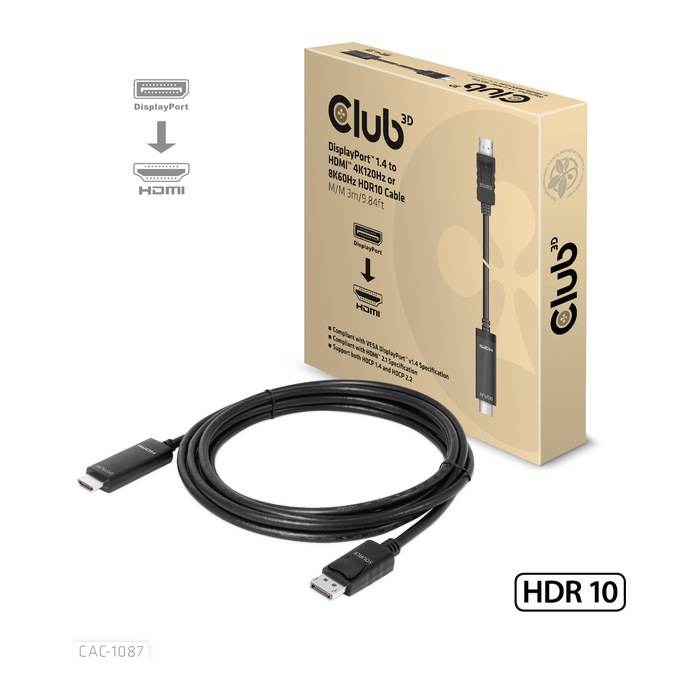 Club3D Kabel DisplayPort 1.4 > HDMI HDR 8K60Hz aktiv 3m retail