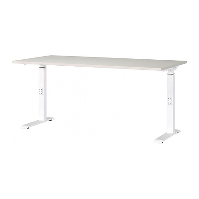 GERMANIA DOWNEY höhenverstellbarer Schreibtisch lichtgrau rechteckig, C-Fuß-Gestell weiß 160,0 x 80,0 cm