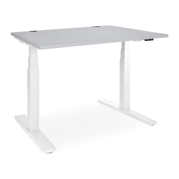 Elektrisch höhenverstellbarer Schreibtisch – Gestell Weiß (1200 x 800 mm, Platte Grau, Gestell RAL 9006)