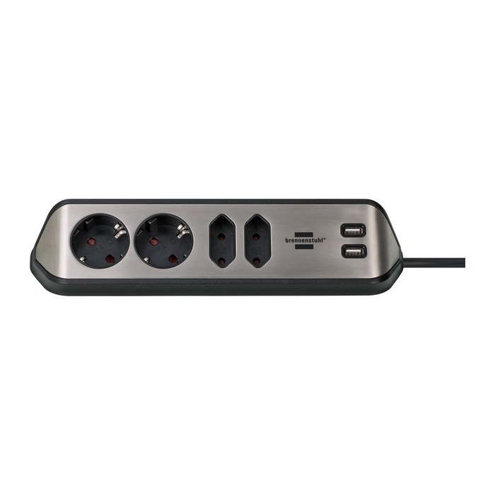 brennenstuhl estilo 4-fach Steckdosenleiste 2,0 m silber mit USB-Buchse